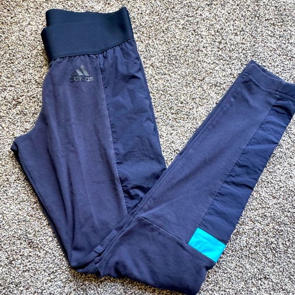 Adidas Leggings Women Small Navy Blue Wind Tight Performance Mid Rise - Picture 1 of 8